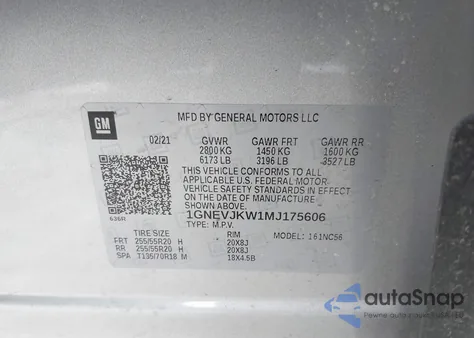 2021 Chevrolet Traverse Awd Rs from USA, damaged, VIN 1GNEVJKW1MJ175606